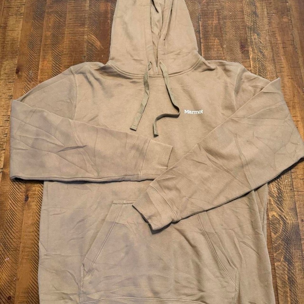 Marmot Mens Medium Brown I Retro Mountain Sun Graphic Pullover Hoodie Sweatshirt
